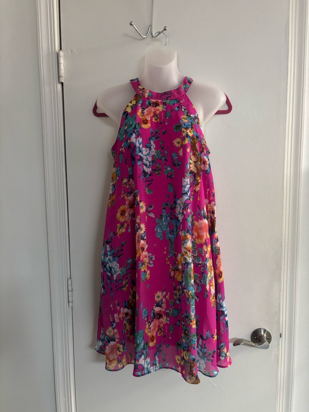 Betsey Johnson Floral Halter Dress - Bright Fuchsia Pink